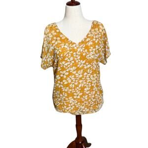 CAbi Thrive blouse short sleeve loose fit 2 layer sheer yellow & white floral SM